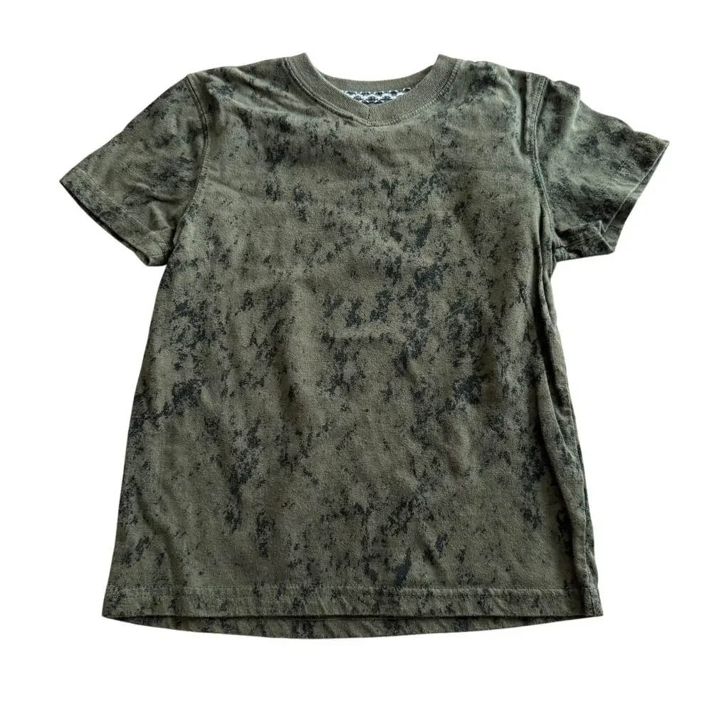 Mossimo Boys Tee Olive‎ Green Black Marble Look Short Sleeve XS 4 5 V-Neck